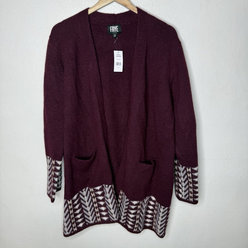 Frye Cozy Cardigan Burgundy Pockets Open Front Fall Winter Women's XXL